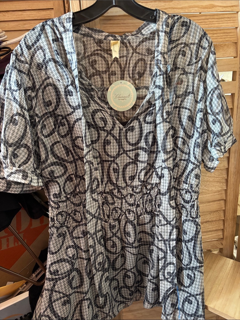 Chenault Black & White Printed Tie Neck Tunic With Cami Large NWT
